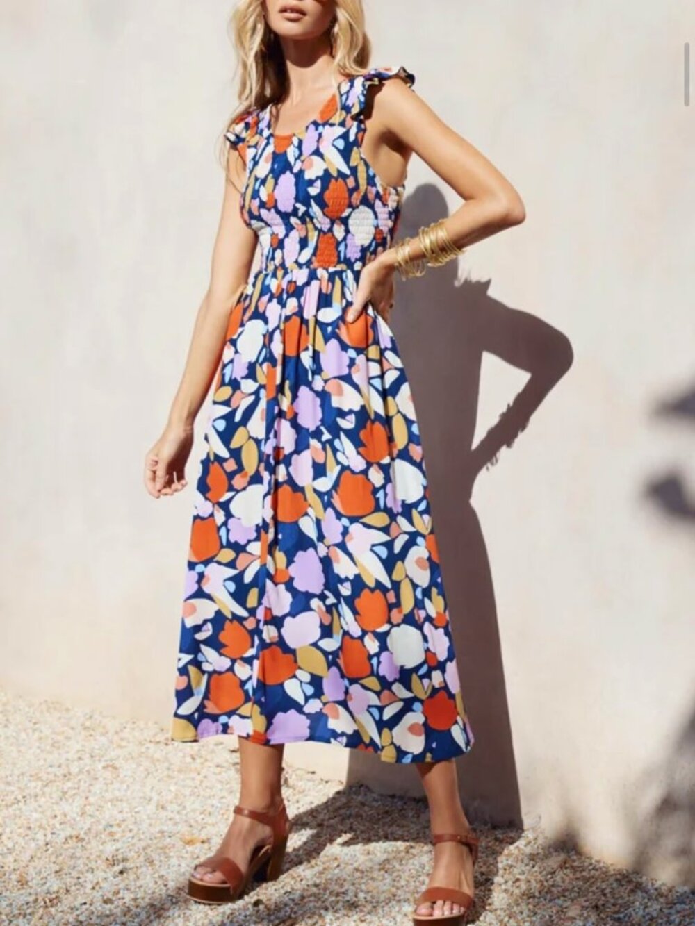 Mister Zimi Abbie Smocked Maxi Dress Navy Floral Size 10